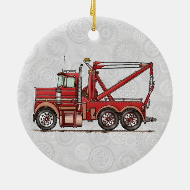 Cute Wrecker Truck Ceramic Tree Decoration (Back)