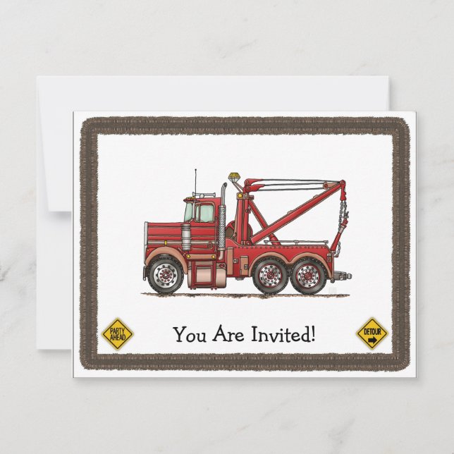 Cute Wrecker Truck Invitation (Front)