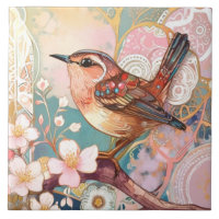 Cute Wren Bird Art Nouveau Deco Inspo Floral