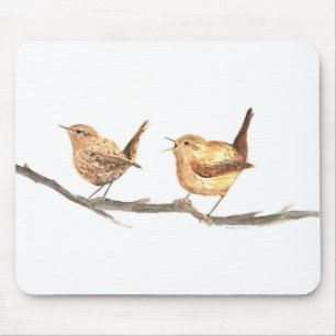 Cute wrens birds nursery watercolor mouse mat