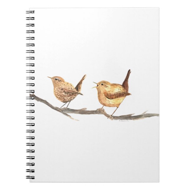 Cute wrens birds nursery watercolor nature  notebook (Front)