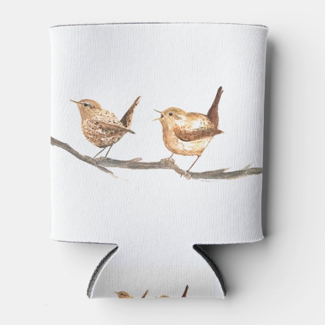 Cute wrens birds watercolor woodland wildlife  can cooler (Front)