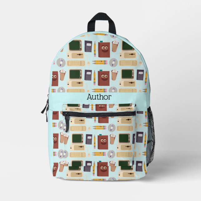 Cute Writing Tools Author Cartoon Pattern Printed Backpack (Front)