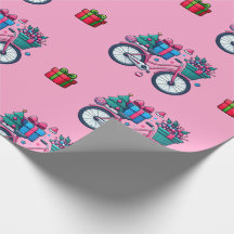 Cute Xmas Bicycles Holiday Pink Blue Gift Wrapping
