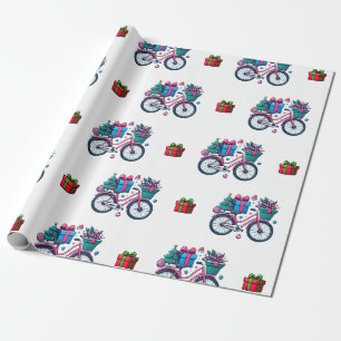 Cute Xmas Bicycles Holiday Pink Blue Gift Wrapping Wrapping Paper