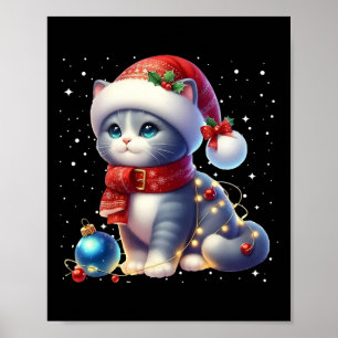 Cute Xmas Black Cat Santa Hat Tangled Up In Christ Poster