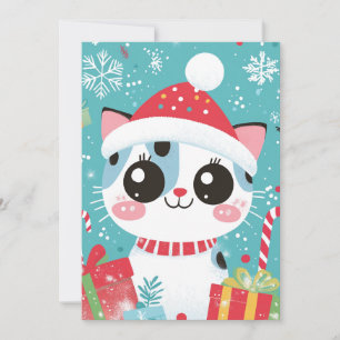 Cute Xmas Cat  Candy Cane Gifts Custom Text Holiday Card