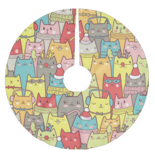 Cute Xmas Cats Brushed Polyester Tree Skirt