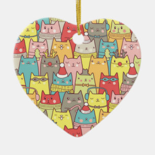 Cute Xmas Cats Ceramic Tree Decoration