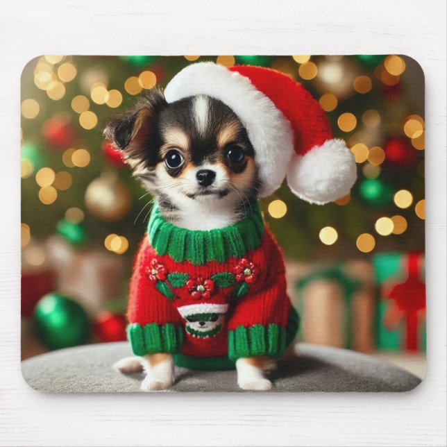 Cute Xmas Chihuahua Mouse Mat (Front)