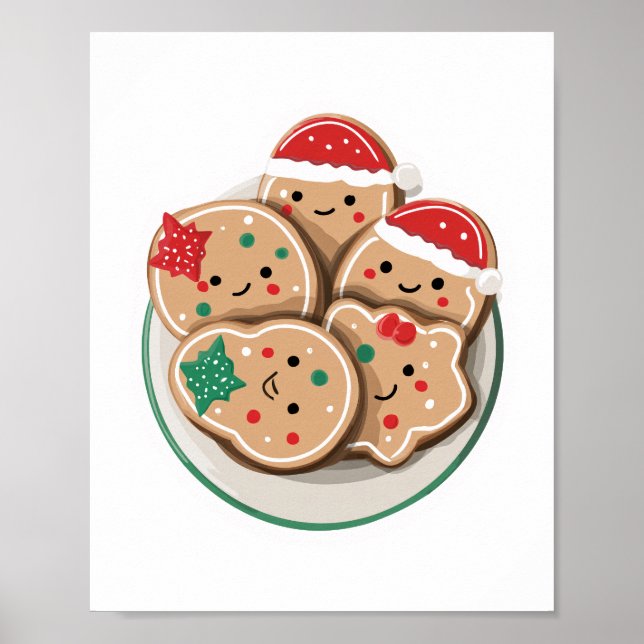 Cute Xmas Cookies on Plate – Smiling Holiday Poster (Front)