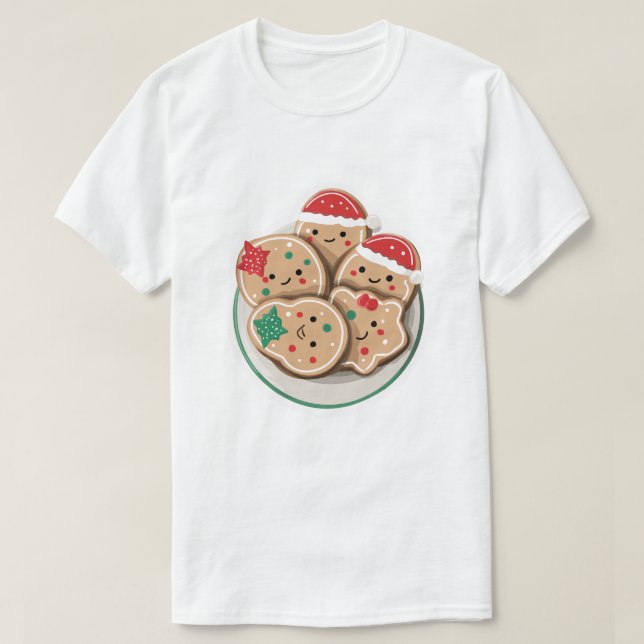 Cute Xmas Cookies on Plate – Smiling Holiday T-Shirt (Design Front)