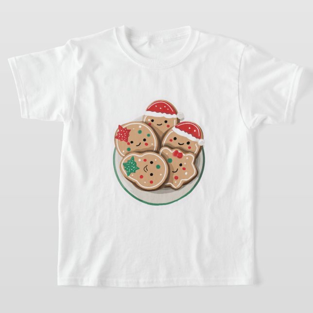 Cute Xmas Cookies on Plate – Smiling Holiday T-Shirt (Laydown)