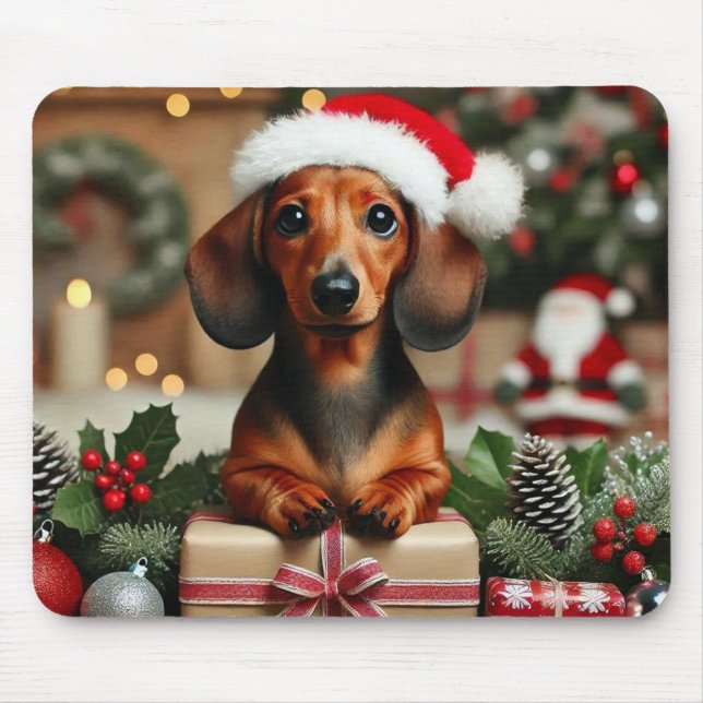Cute Xmas Dachshund Mouse Mat (Front)