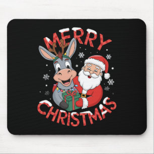 Cute Xmas Donkey Santa On Donkey Christmas Mouse Mat