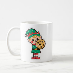 Cute Xmas Elf with Big Cookie Coffee Mug