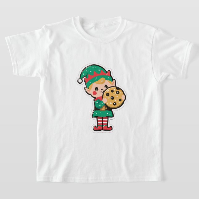 Cute Xmas Elf with Big Cookie T-Shirt (Laydown)
