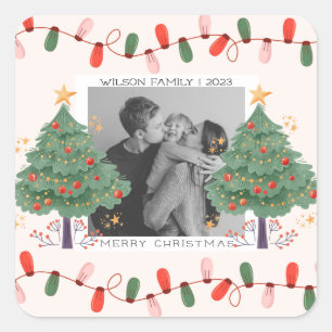 Cute Xmas Family Photo christmas holiday postcard Square Sticker