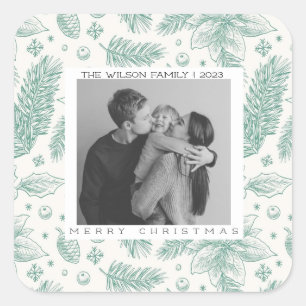 Cute Xmas Family Photo christmas holiday  Square Sticker