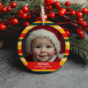 Cute Xmas Gnome My First Christmas Baby Photo Ceramic Tree Decoration