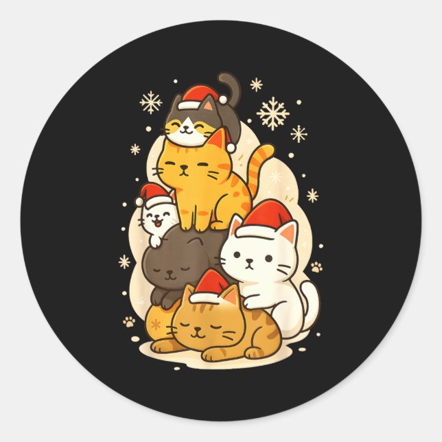 Cute Xmas Kawaii Cats Neko Funny Kitten Lover Anim Classic Round Sticker (Front)
