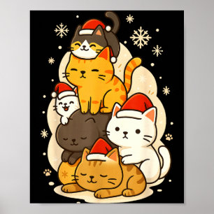 Cute Xmas Kawaii Cats Neko Funny Kitten Lover Anim Poster