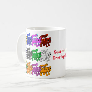 Cute Xmas Kitten Cat Pattern Rows Coffee Mug