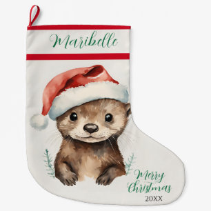 Cute Xmas Otter Large Christmas Stocking