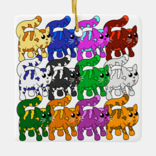 Cute Xmas Pattern Kitten Crowd Ceramic Ornament