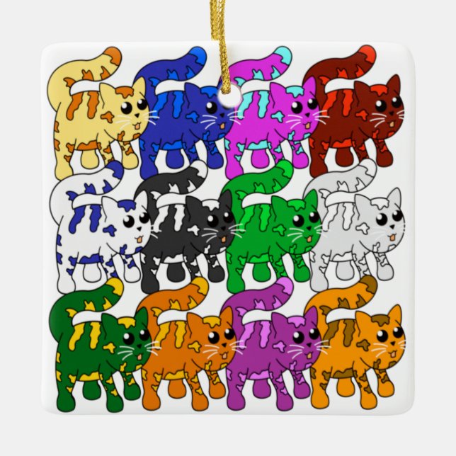 Cute Xmas Pattern Kitten Crowd Ceramic Ornament (Front)