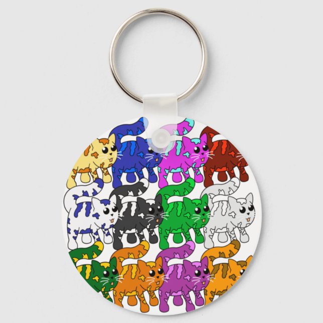 Cute Xmas Pattern Kitten Crowd Key Ring (Front)