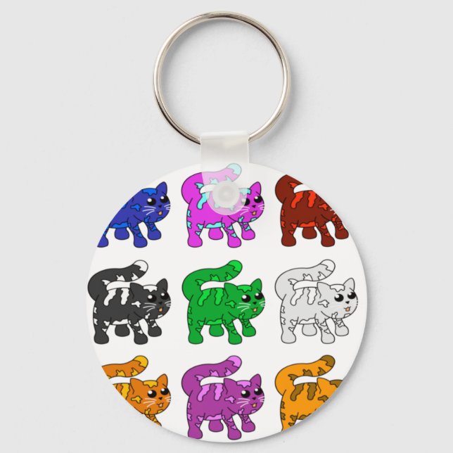 Cute Xmas Pattern Kitten Group Key Ring (Front)