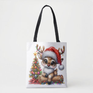 Cute Xmas Reindeer Tote Bag