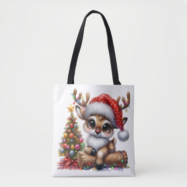 Cute Xmas Reindeer Tote Bag (Front)