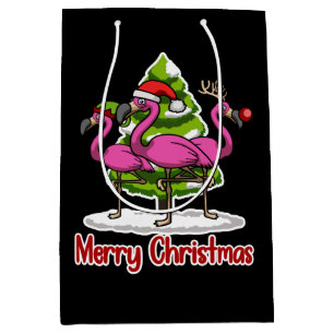 Cute Xmas Santa Flamingo Christmas Gift Medium Gift Bag