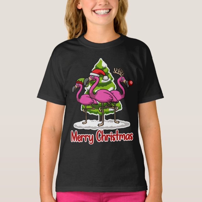 Cute Xmas Santa Flamingo Christmas Gift T-Shirt (Front)