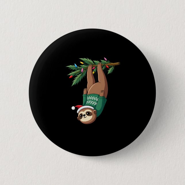 Cute Xmas Sloth Santa Hat Christmas Sloth - Tree L 6 Cm Round Badge (Front)