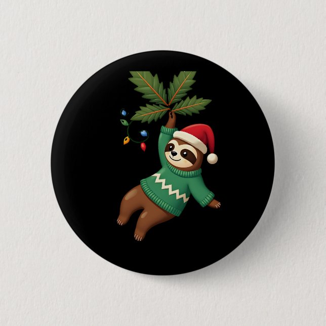 Cute Xmas Sloth Santa Hat Christmas Sloth - Tree L 6 Cm Round Badge (Front)