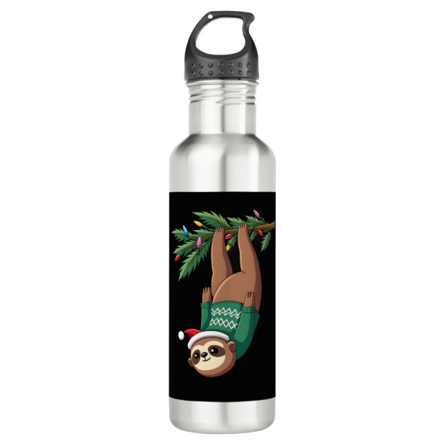 Cute Xmas Sloth Santa Hat Christmas Sloth - Tree L 710 Ml Water Bottle (Front)