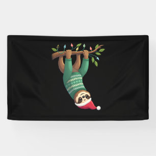 Cute Xmas Sloth Santa Hat Christmas Sloth - Tree L Banner