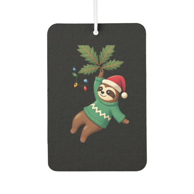 Cute Xmas Sloth Santa Hat Christmas Sloth - Tree L Car Air Freshener (Front)