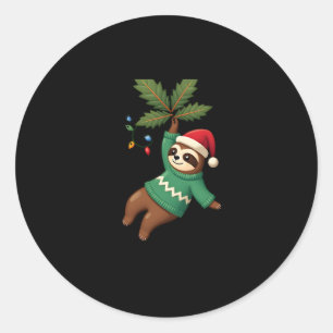Cute Xmas Sloth Santa Hat Christmas Sloth - Tree L Classic Round Sticker