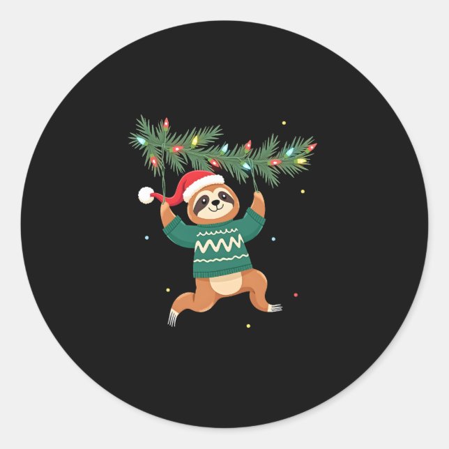 Cute Xmas Sloth Santa Hat Christmas Sloth - Tree L Classic Round Sticker (Front)