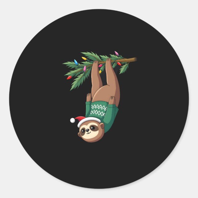 Cute Xmas Sloth Santa Hat Christmas Sloth - Tree L Classic Round Sticker (Front)