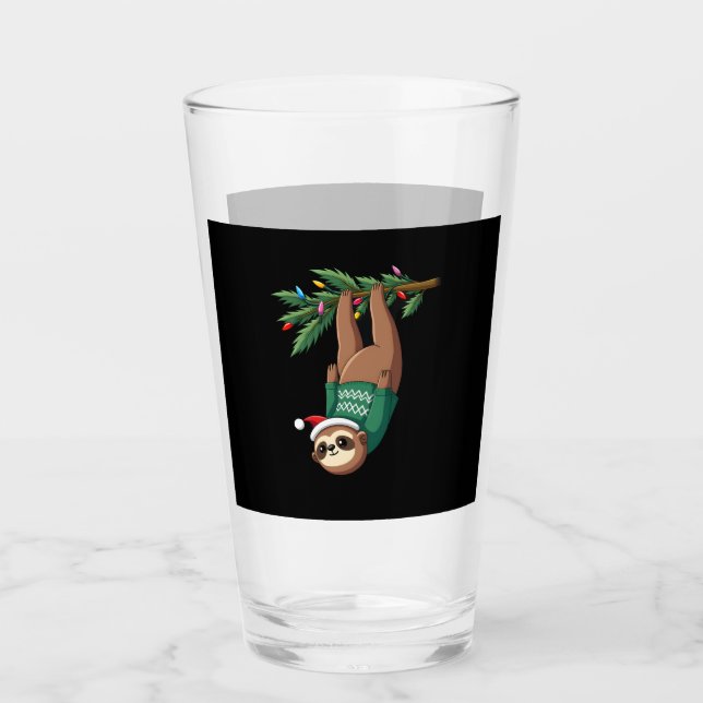 Cute Xmas Sloth Santa Hat Christmas Sloth - Tree L Glass (Front)