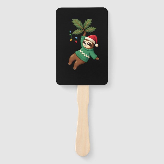 Cute Xmas Sloth Santa Hat Christmas Sloth - Tree L Hand Fan (Front)