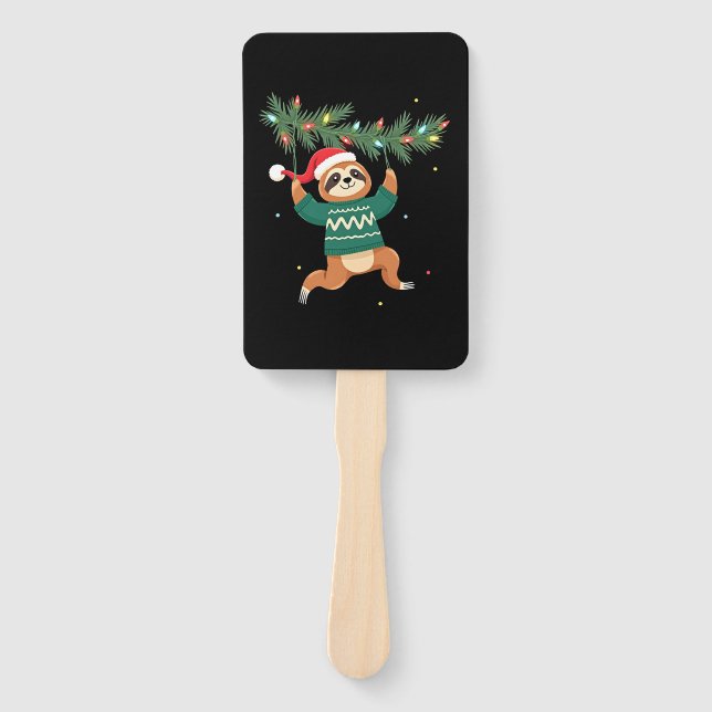 Cute Xmas Sloth Santa Hat Christmas Sloth - Tree L Hand Fan (Front)