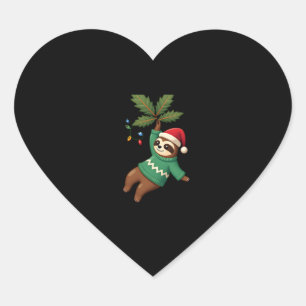 Cute Xmas Sloth Santa Hat Christmas Sloth - Tree L Heart Sticker