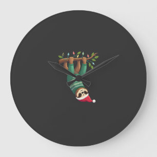 Cute Xmas Sloth Santa Hat Christmas Sloth - Tree L Large Clock
