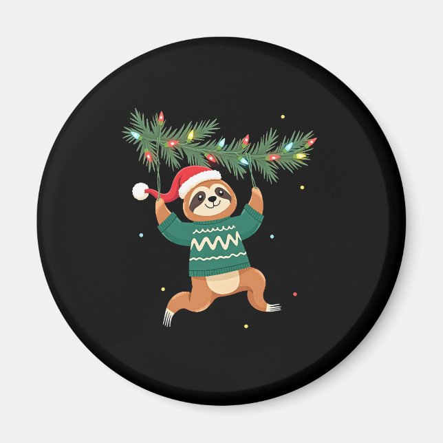 Cute Xmas Sloth Santa Hat Christmas Sloth - Tree L Magnet (Front)